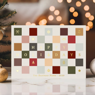 Colorful Business Happy Holidays Checkerboard Foil Holiday Postcard