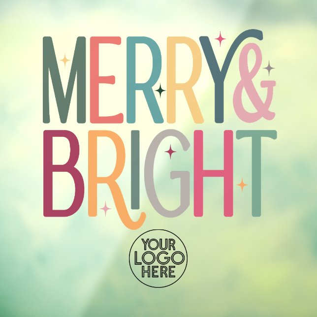 Colorful Business Logo Merry and Bright Holiday Window Cling (Sheet 3)