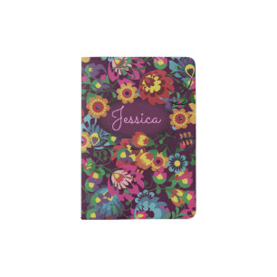 Colorful Busy Floral Pattern Purple Personalised Passport Holder