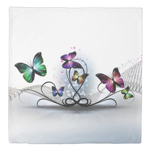 Colorful Butterflies 1 side Queen Duvet Cover