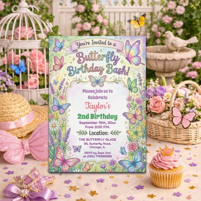 Colorful Butterflies 2nd Birthday Bash Invitation (Creator Uploaded)