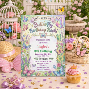 Colorful Butterflies 5th Birthday Bash Invitation