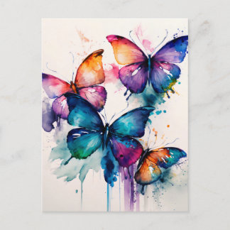 Colorful Butterflies Abstract Watercolor Postcard