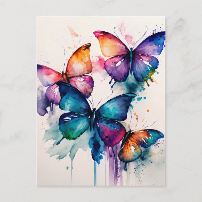 Colorful Butterflies Abstract Watercolor Postcard (Front)
