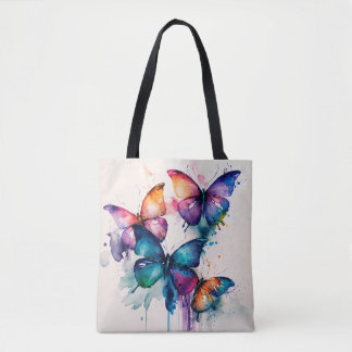 Colorful Butterflies Abstract Watercolor Tote Bag