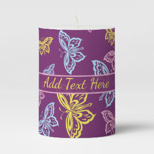 Colorful Butterflies Add Text Pillar Candle