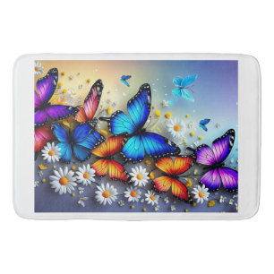 Colorful Butterflies and Daisies Blanket Bath Mat