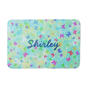 Colorful Butterflies and Daisies by Shirley Taylor Bath Mat