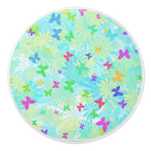 Colorful Butterflies and Daisies by Shirley Taylor Ceramic Knob