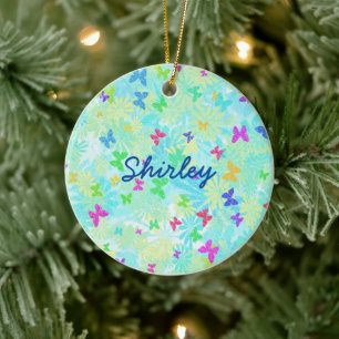 Colorful Butterflies and Daisies by Shirley Taylor Ceramic Ornament