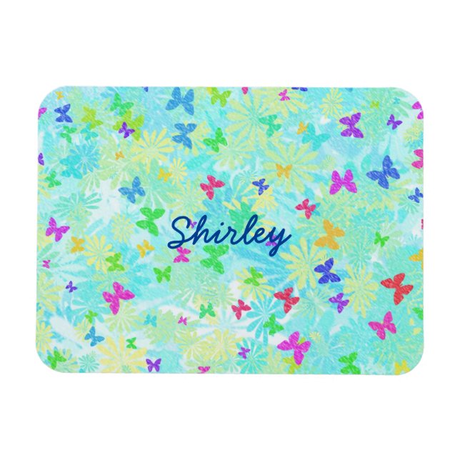 Colorful Butterflies and Daisies by Shirley Taylor Magnet (Horizontal)