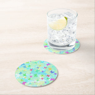 Colorful Butterflies and Daisies by Shirley Taylor Round Paper Coaster
