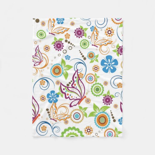 Colorful Butterflies And Flowers Pattern Fleece Blanket