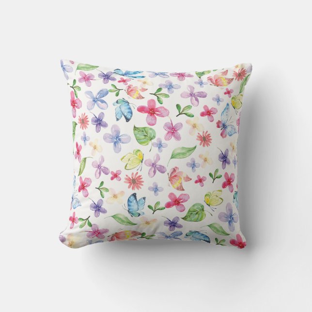 Colorful Butterflies and Flowers pillow (Front)