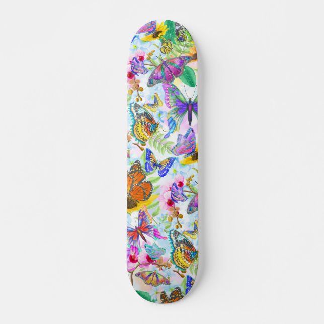 Colorful Butterflies and Flowers Skateboard (Front)