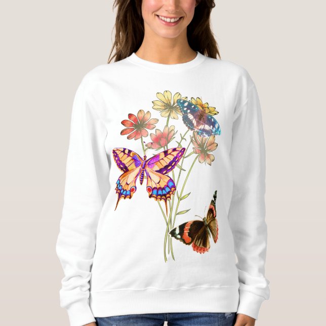 Colorful Butterflies and Flowers Sweatshirt (Front)