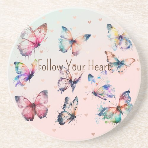 Colorful Butterflies and Hearts Coaster