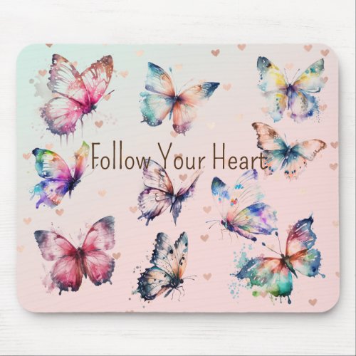 Colorful Butterflies and Hearts Mouse Pad