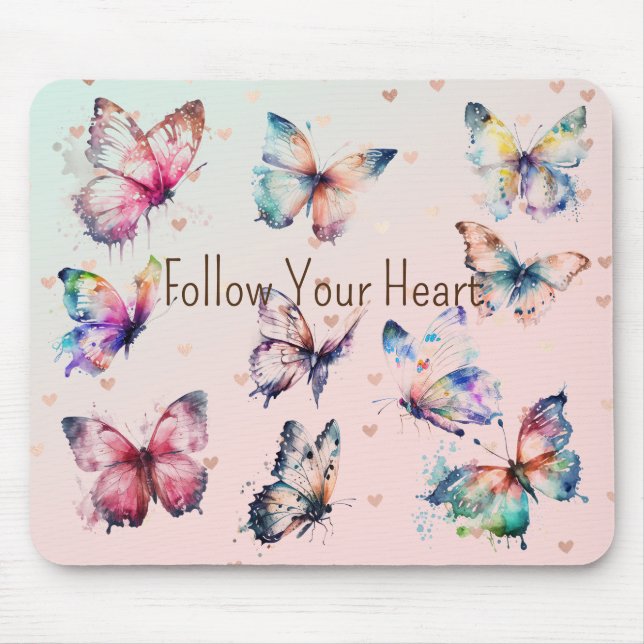 Colorful Butterflies and Hearts Mouse Pad (Front)