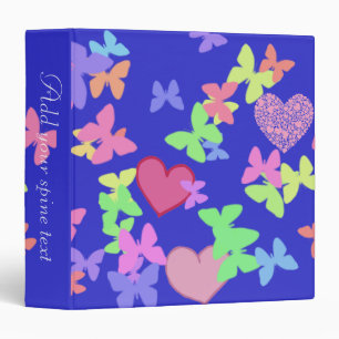 colorful butterflies and loving hearts blue binder