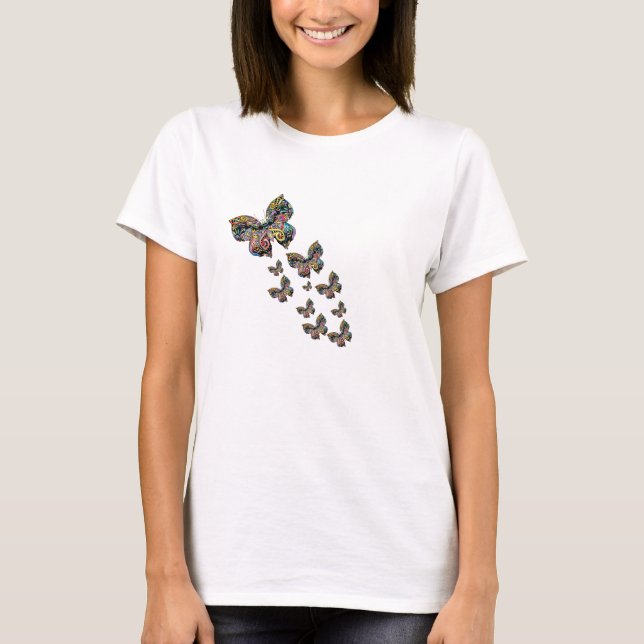 Colorful Butterflies | Artistic Boho Flying TShirt (Front)