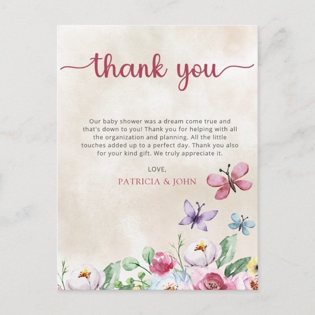 Colorful Butterflies Baby Shower Thank You Postcard (Front)