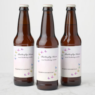 Colorful Butterflies Birthday Beer Bottle Label