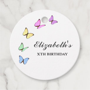 Colorful Butterflies Birthday Favor Tags