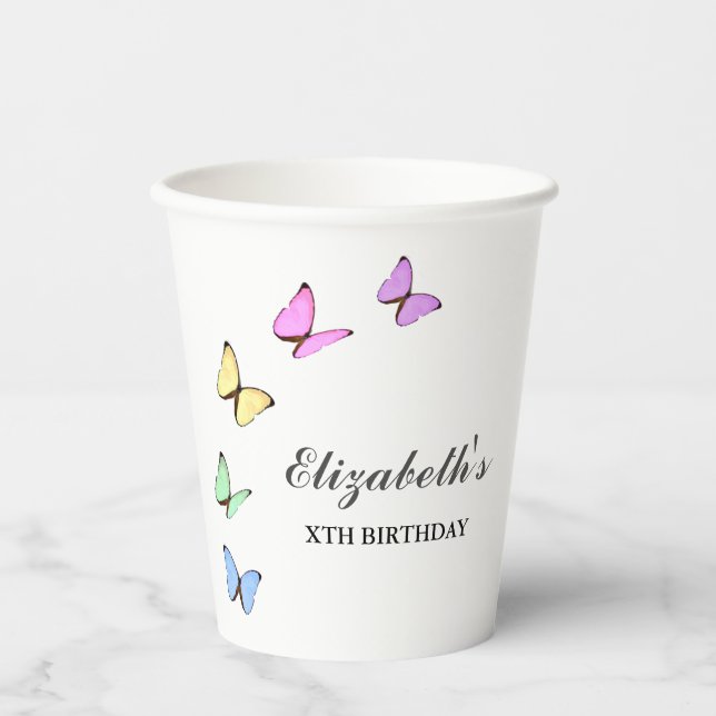 Colorful Butterflies Birthday Paper Cups (Front)
