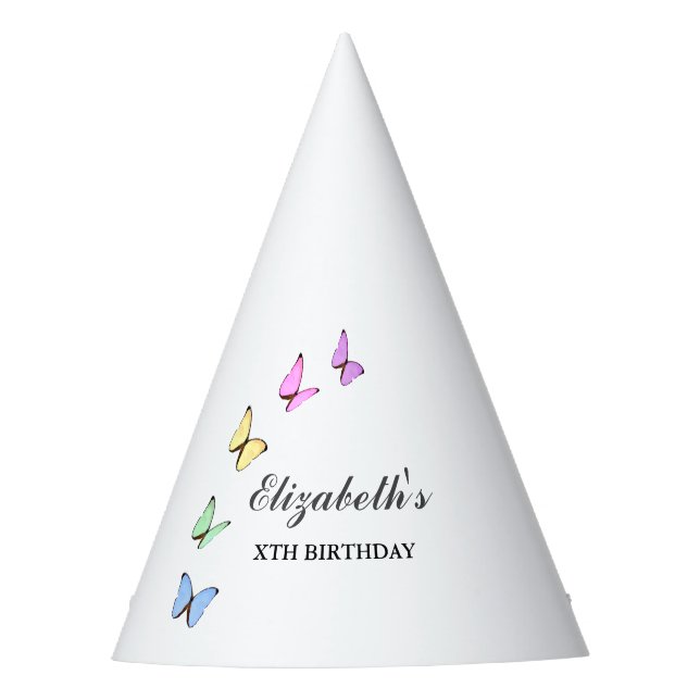 Colorful Butterflies Birthday Party Hat (Front)