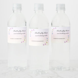 Colorful Butterflies Birthday Water Bottle Label