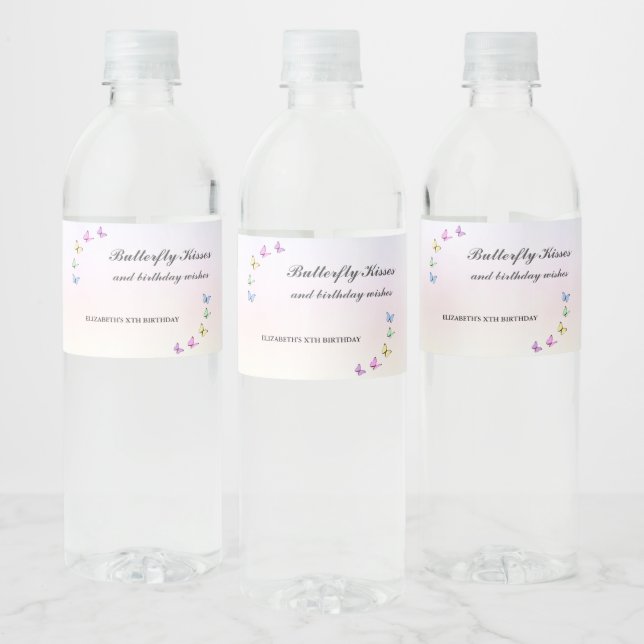 Colorful Butterflies Birthday Water Bottle Label (Bottles)