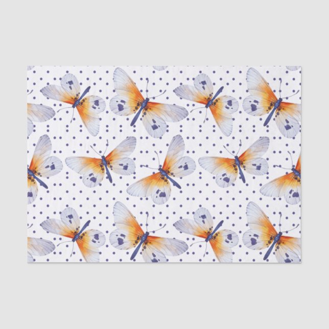 Colorful Butterflies Blue Polka Dots Tissue Paper (Front)