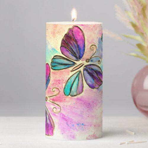 Colorful Butterflies Candle _ Painting