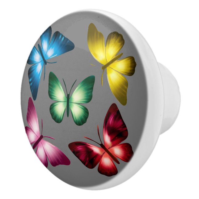Colorful Butterflies Ceramic Pull Knob  (Right)