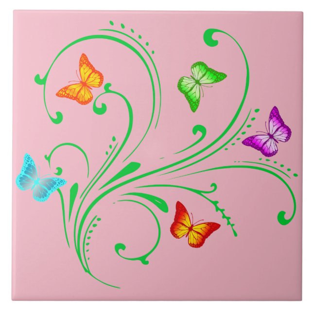 Colorful butterflies ceramic tile (Front)