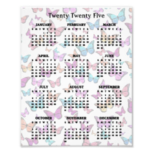 Colorful Butterflies Design 2025 Calendar Poster