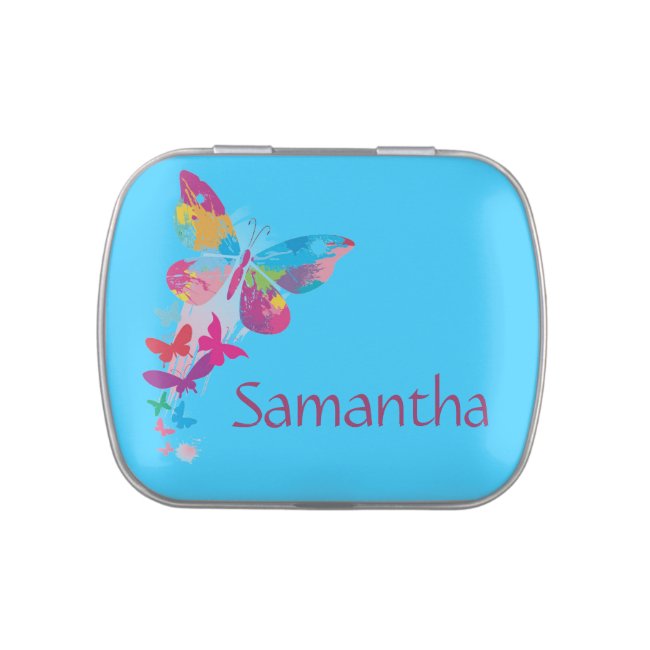 Colorful Butterflies Design Party Favor Candy Tin