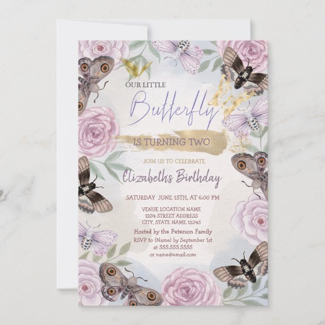 Colorful  Butterflies Flowers Birthday   Invitation (Front)