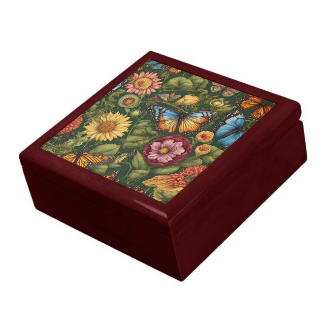 Colorful Butterflies & Flowers Gift Keepsake Box (Side)