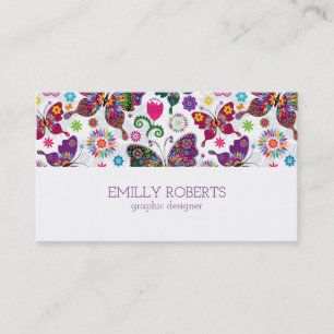 Colorful Butterflies Flowers Pattern Business Card