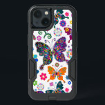 Colorful Butterflies & Flowers Retro Pattern iPhone 13 Case<br><div class="desc">Cool colorful retro butterflies and flowers illustration in a seamless pattern with white changeable background.</div>