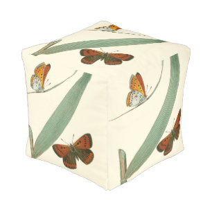 Colorful Butterflies Fluttering Around a Leaf Pouf