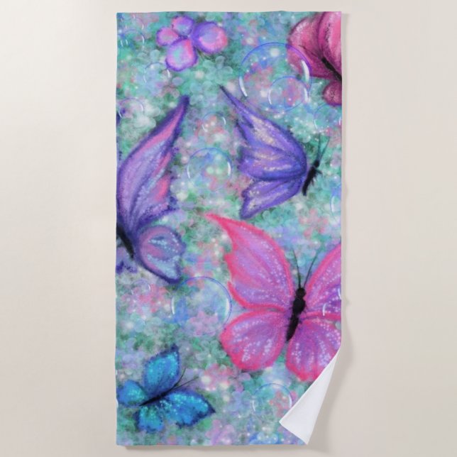 Colorful Butterflies Flying Beach Towel (Front)