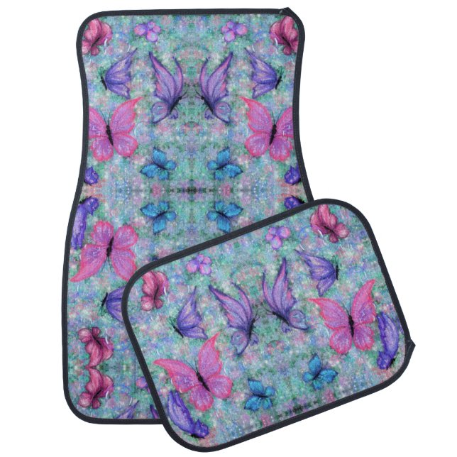 Colorful Butterflies Flying Car Floor Mat Spring (Set)