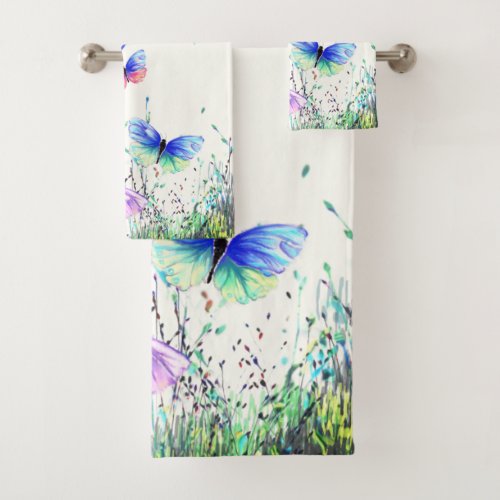 Colorful Butterflies Flying in Nature Bath Towels