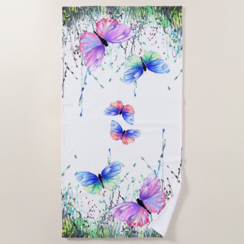 Colorful Butterflies Flying in Nature Beach Towel