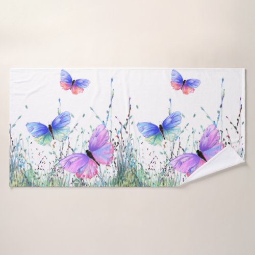 Colorful Butterflies Flying in Nature Fresh Spring Bath Towel Set