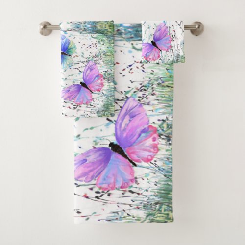 Colorful Butterflies Flying in Nature Joy Spring Bath Towel Set