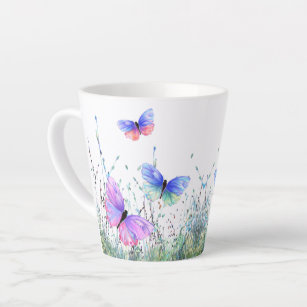 Colorful Butterflies Flying in Nature Latte Mug